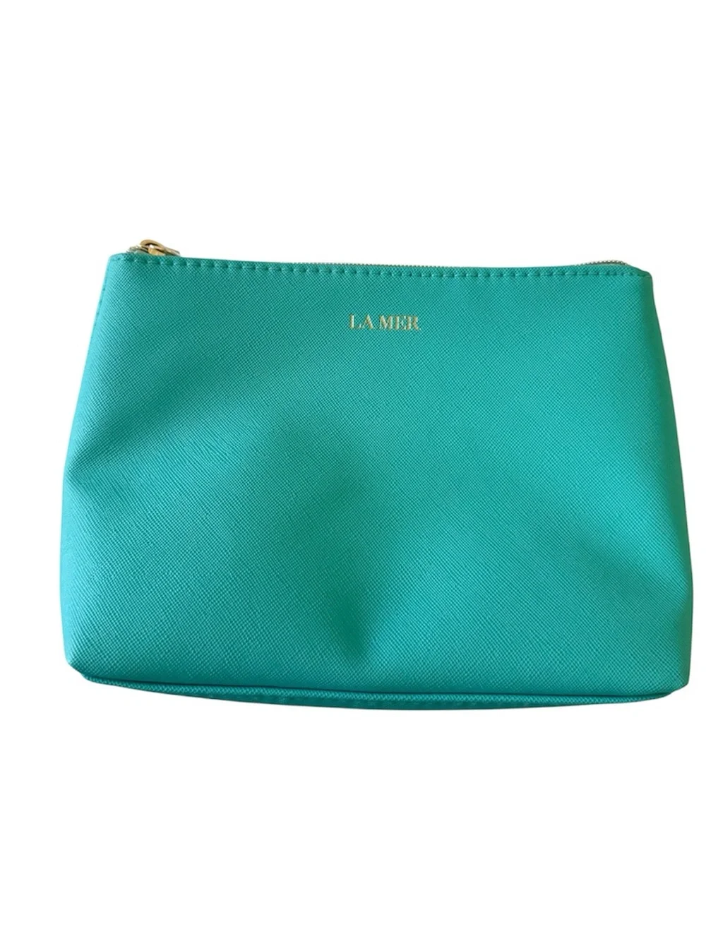 La Mer Teal Blue Green Faux Leather Cosmetic Bag Makeup Bag Travel Case